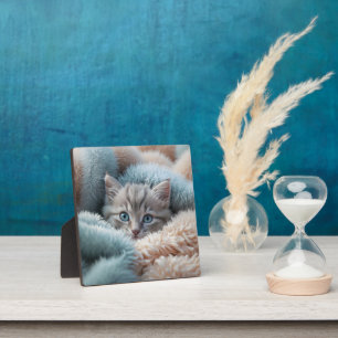 Flauschiges Kätzchen in einer weichen Decke Fotoplatte