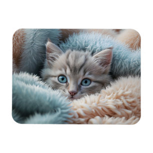 Flauschiges Kätzchen in einer weichen Decke Magnet