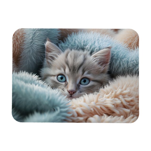 Flauschiges Kätzchen in einer weichen Decke Magnet (Horizontal)