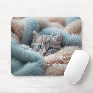 Flauschiges Kätzchen in einer weichen Decke Mousepad