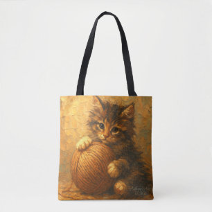 Flauschiges Kätzchen mit Garnball – Impressionist Tasche