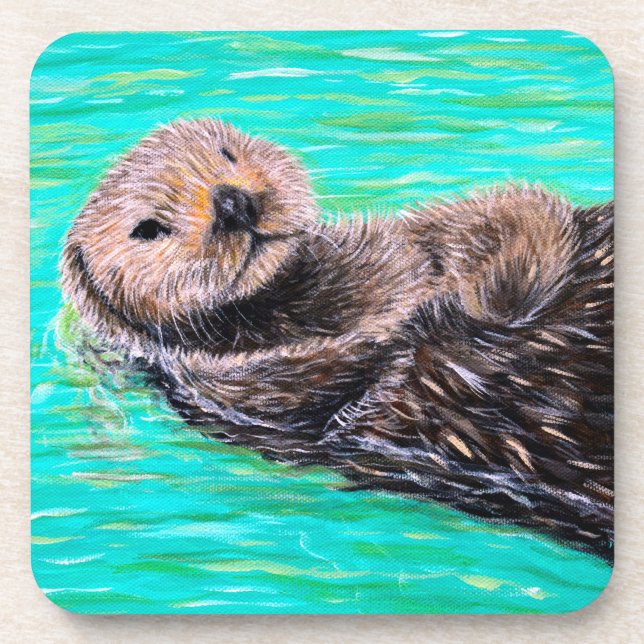 Flauschiges Seeotter-Gemälde Getränkeuntersetzer (Vorderseite)