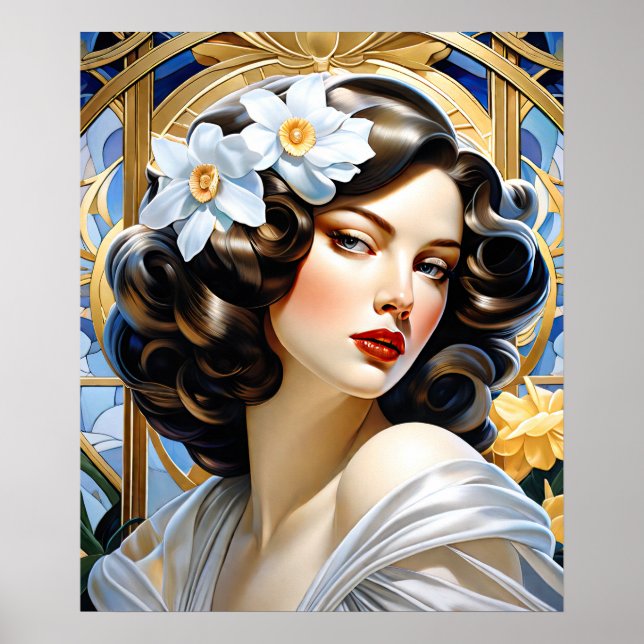 Flavia Art Nouveau Group Mucha Style Poster (Vorne)