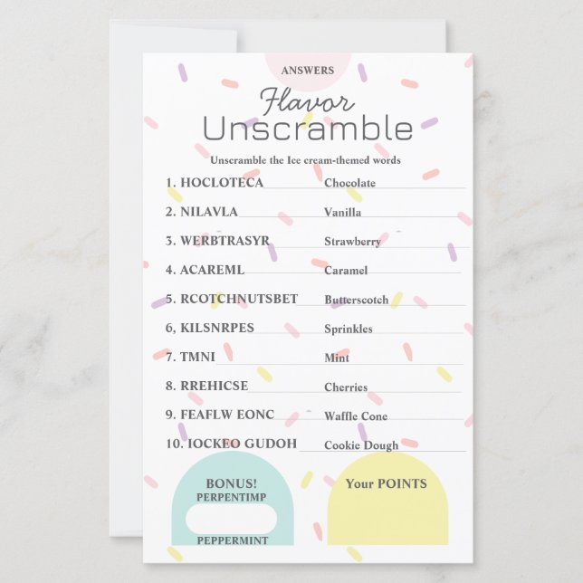 Flavor Frenzy Word Scramble ANSWER KEY (Vorderseite)