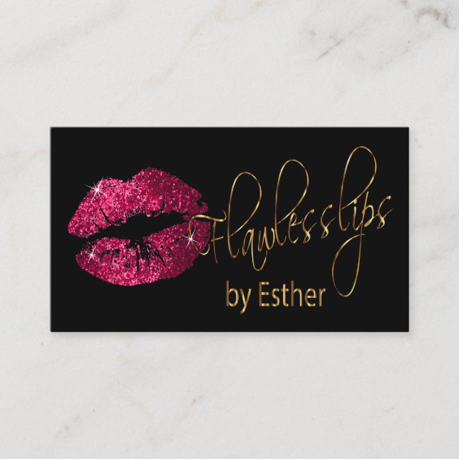Flawless Lips - Hot Pink Glitzer und Gold Visitenkarte (Vorderseite)