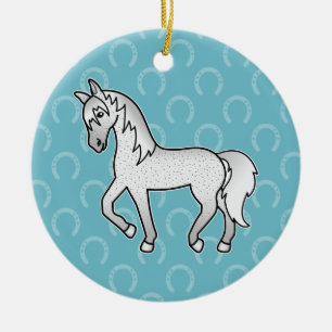 Fleabitten Gray Trotting Cartoon Horse Keramik Ornament