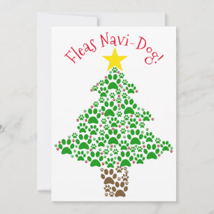 Fleas Navi-Dog Niedlich Paw Print Christmas Tree F Feiertagskarte