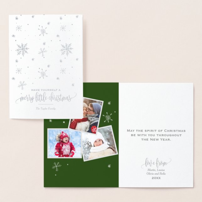 Flèche de neige verte | 3 Photo Carte Foil de Noël (Affichage)