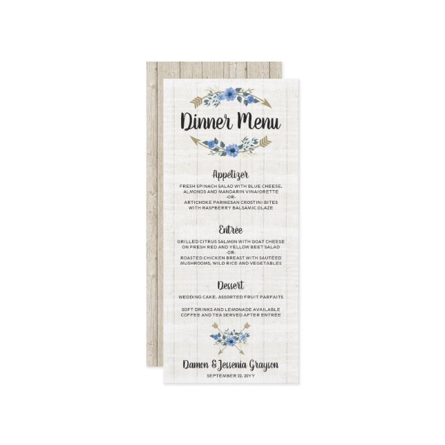 Flèches Rustiques Boho & Menu Mariage Floral (Devant/Arrière en situation)