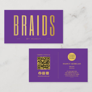 Flechten QR-Code & Logo Lila und Gold Visitenkarte