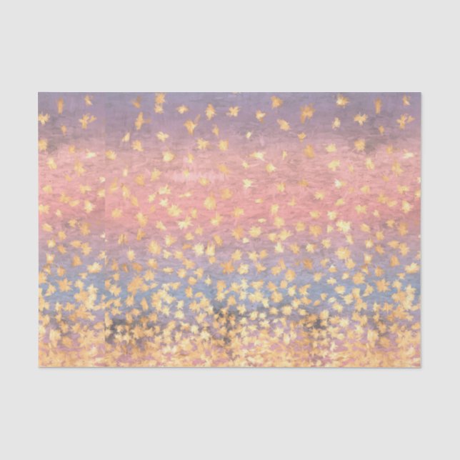 Flecked Gold Blätter gegen farbenfrohe Sonnenunter Seidenpapier (Vorderseite)