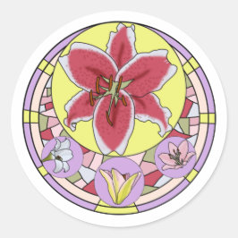 Fleckglas aus hellrosa und gelber Lilie-Blume Runder Aufkleber