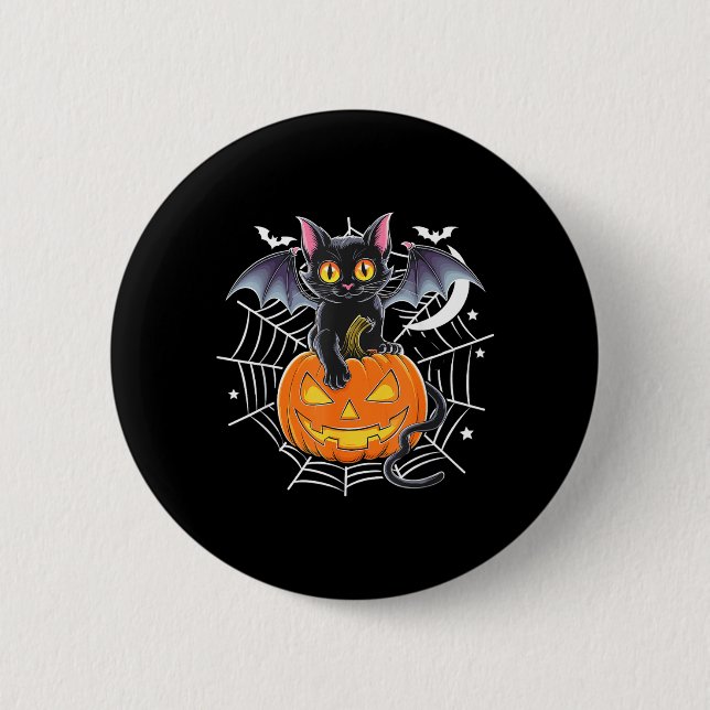 Fledermaus Halloween _ schwarze Katzenfledermaus F Button (Vorderseite)