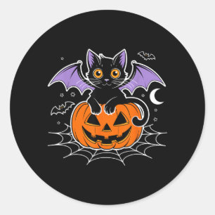 Fledermaus Halloween _ schwarze Katzenfledermaus F Runder Aufkleber