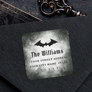 Fledermaus Halloween schwarzes Grunge Rücksendeadr Quadratischer Aufkleber