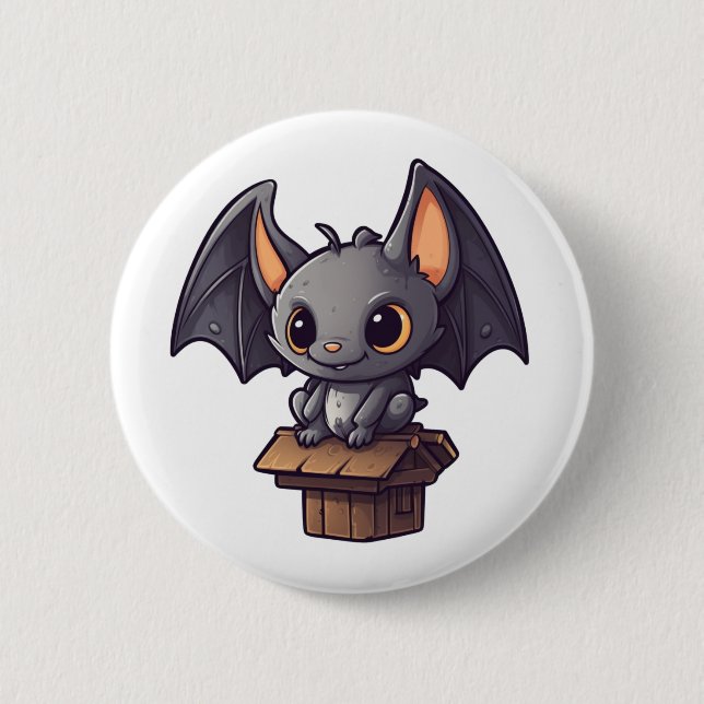 Fledermaus-Illustration im Cartoon-Stil Button (Vorderseite)