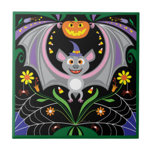 Fledermaus-Midnight-Kürbisfeld Fliese