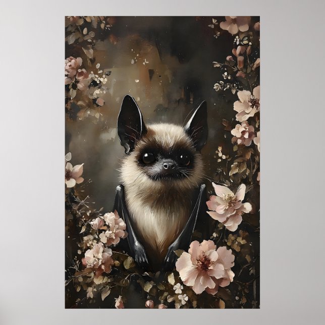 Fledermaus mit Blumenmuster, Wald-Fledermaus-Wandb Poster (Vorne)