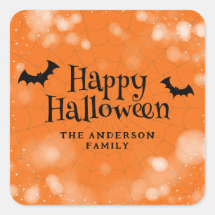 Fledermaus-Spinnennetz Frohes Halloween Quadratischer Aufkleber
