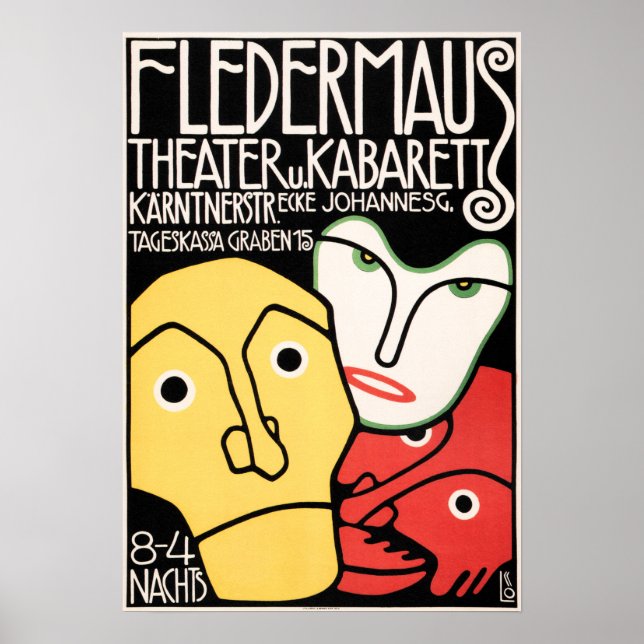 FLEDERMAUS THEATER & CABARET Art Deco Werbung Poster (Vorne)