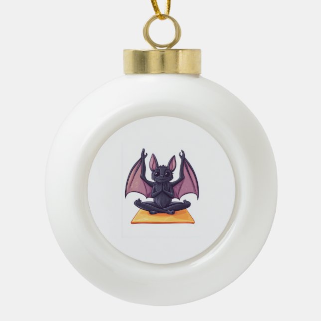 Fledermaus-Yoga-Fluss Keramik Kugel-Ornament (Vorderseite)