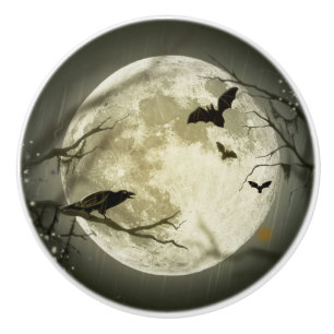 Fledermäuse am Mond zu Halloween Keramikknauf