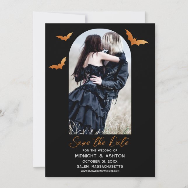 Fledermäuse Arch Foto Halloween Hochzeit Save the  Date (Vorderseite)
