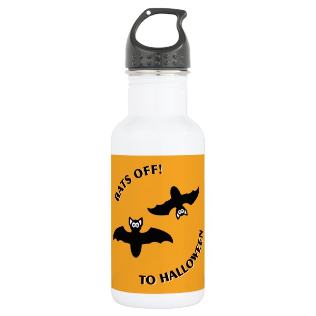 Fledermäuse bis Halloween-Orange-Platz Edelstahlflasche (Vorderseite)