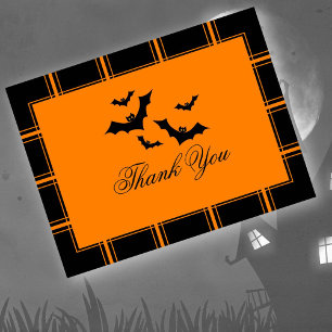 Fledermäuse Danke Halloween Orange Postkarte