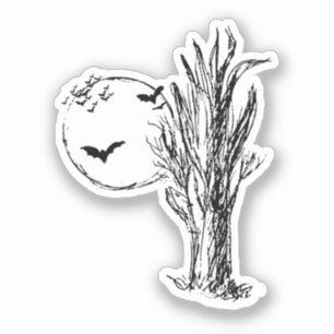 Fledermäuse, ein toter Baum, Vollmond Halloween Aufkleber