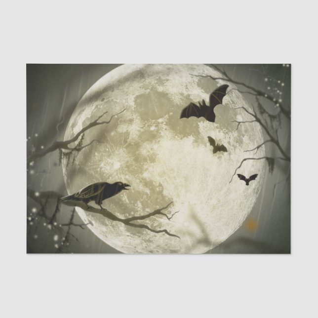 Fledermäuse fliegen Crow sitzt vor Halloween Full  Seidenpapier (Vorderseite)