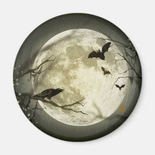 Fledermäuse fliegen Crow sitzt vor Halloween Voll Magnet