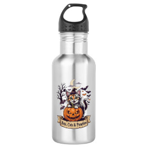 Fledermäuse Katzen Kürbisse Halloween Hexe Katze G Edelstahlflasche