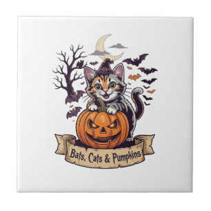 Fledermäuse Katzen Kürbisse Halloween Hexe Katze G Fliese