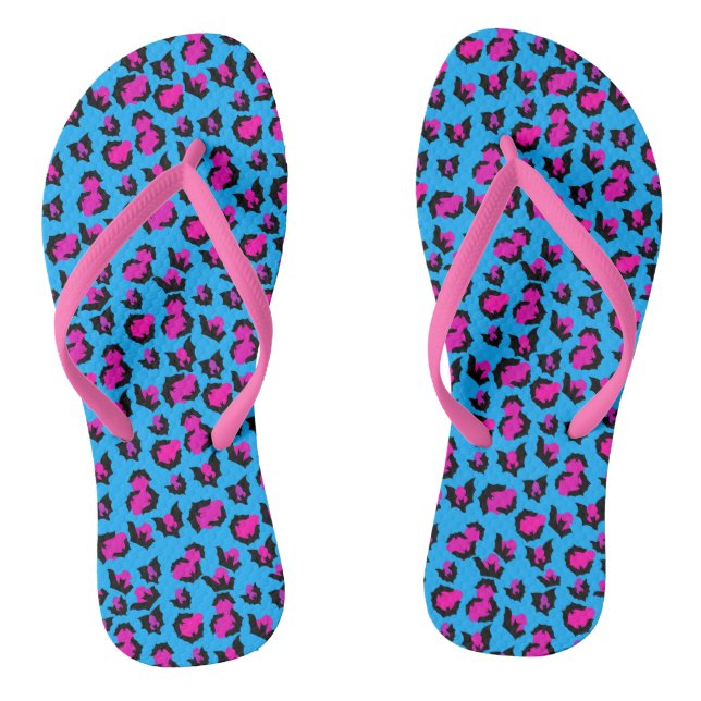 Fledermäuse Leopard Print Blue Lila Black Flip Flo Flip Flops (Fußbett)