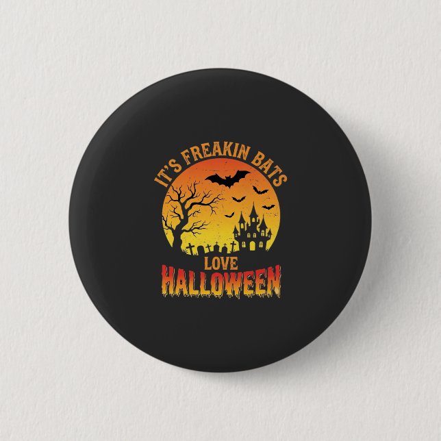 Fledermäuse lieben Halloween Spukschloss Design_ Button (Vorderseite)