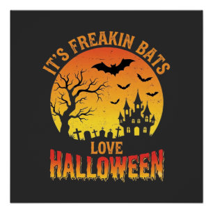 Fledermäuse lieben Halloween Spukschloss Design_ Poster