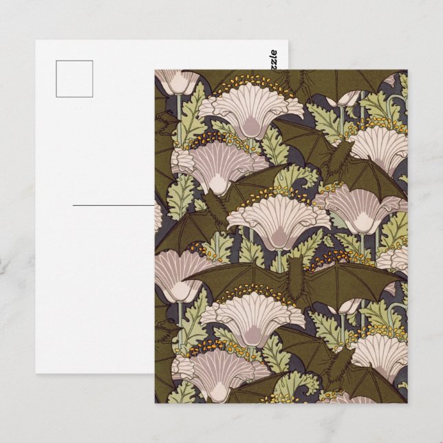 Fledermäuse & Poppies, Animal & Floral Design Art  Postkarte (Vorne/Hinten)