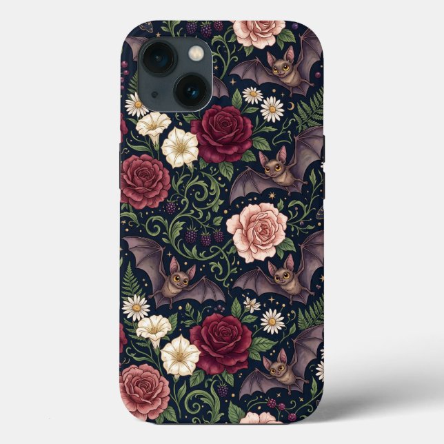 Fledermäuse Rosen Gothic iPhone 13 Hülle (Rückseite)