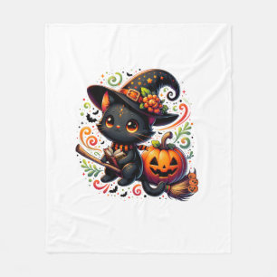 Fledermäuse Schwarze Katze Hexenhut Wand Pumpkin N Fleecedecke