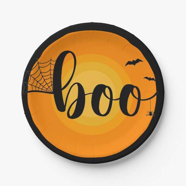 Fledermäuse Spinnennetztypografie-Halloween-Party Pappteller (Vorderseite)