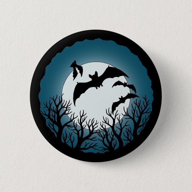 Fledermäuse und Bäume gegen den Mond Button (Vorderseite)