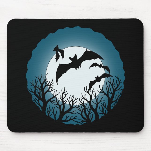 Fledermäuse und Bäume gegen den Mond Mousepad (Vorne)