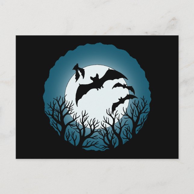Fledermäuse und Bäume gegen den Mond Postkarte (Vorderseite)