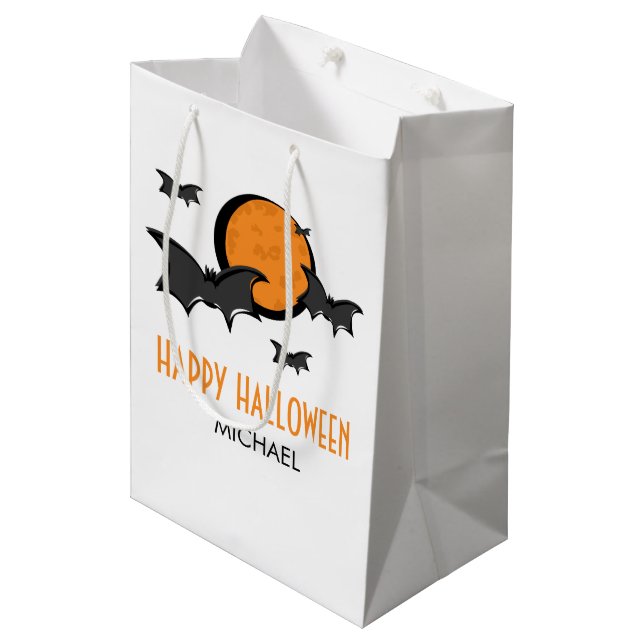 Fledermäuse und Halloween-Leckerei Mittlere Geschenktüte (Vorderseite Schrägansicht)
