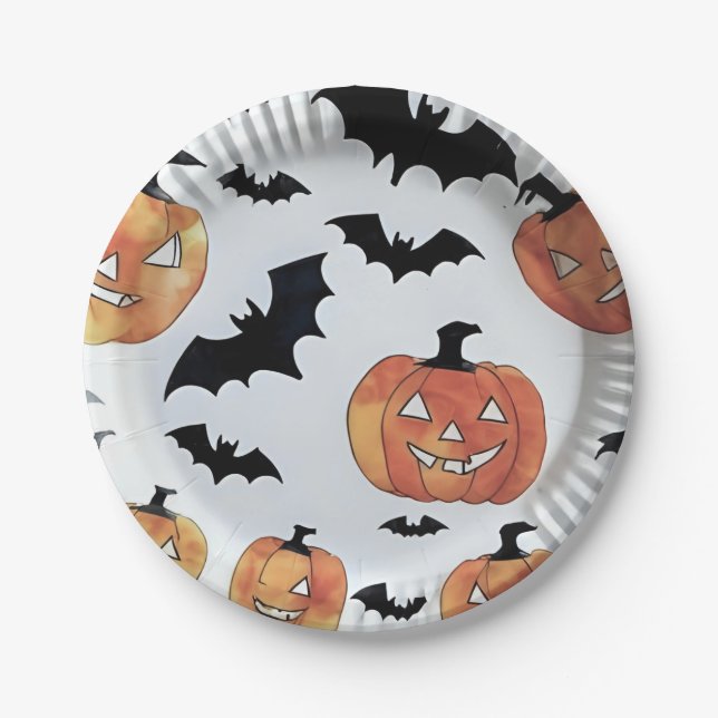 Fledermäuse und Jack-O-Lanterns-Halloween-Party Pappteller (Vorderseite)