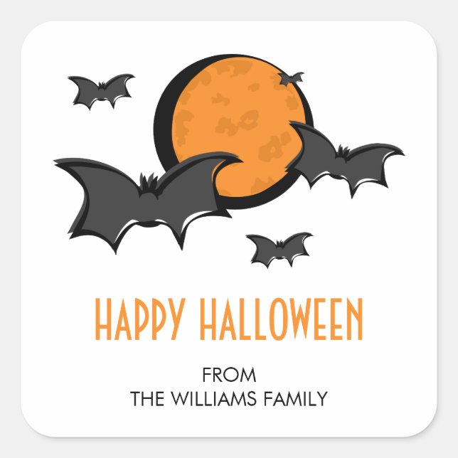 Fledermäuse und Mond Halloween Square Sticker (Vorderseite)