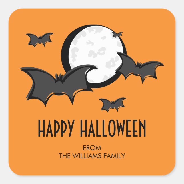 Fledermäuse und Mond Halloween Square Sticker Oran (Vorderseite)