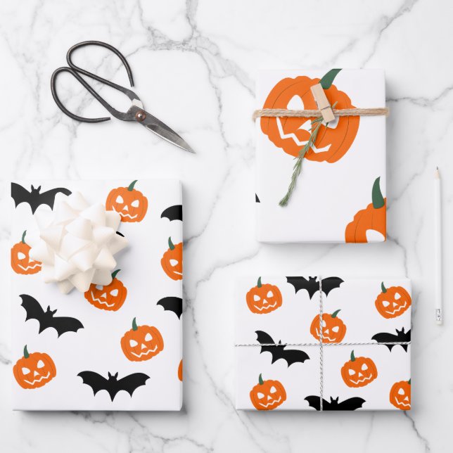 Fledermäuse und Pumpkins Geschenkpapier Set (Vorderseite)