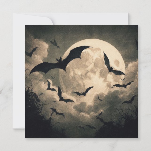 Fledermäuse und Vollmond Spooky Goth Antique Karte (Vorderseite)